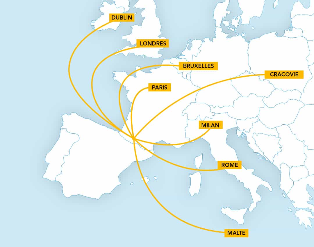 carte des destinations pyrénia
